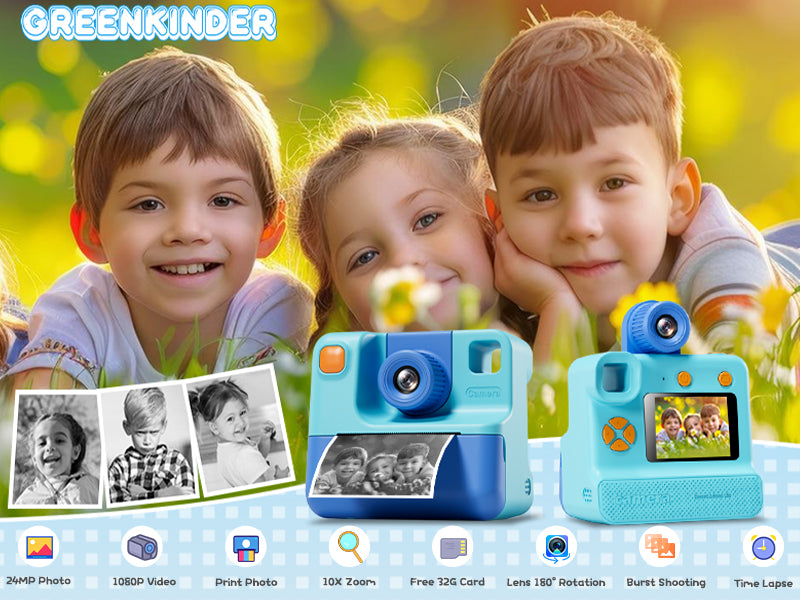 Kids Camera Instant Print, Christmas Birthday Gifts for Girl Boys 3-12 Years Old, FHD Selfie Digital Video Cameras Toddler 3 Rolls Print Paper & 32G Card (Blue)