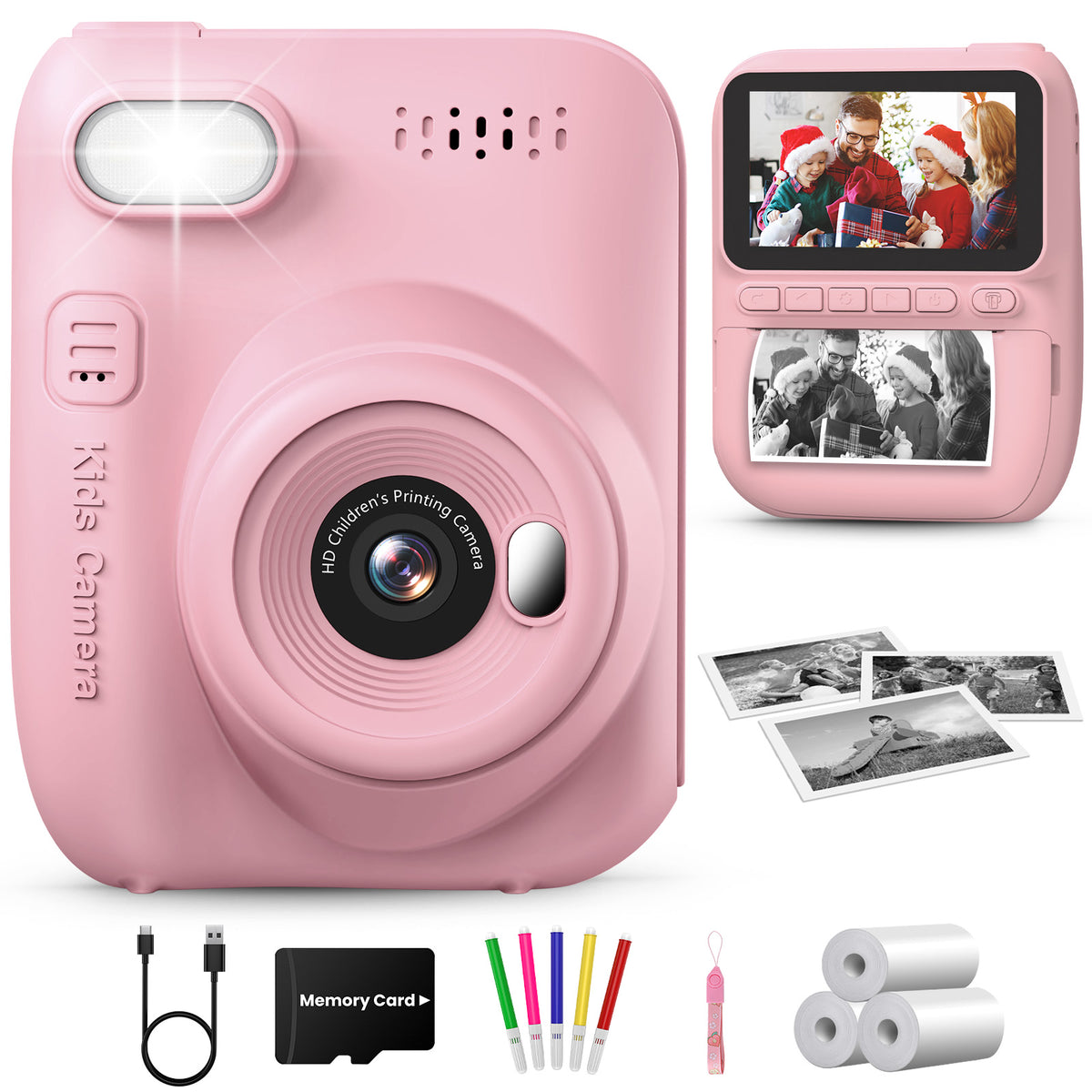 GREENKINDER Macchina Fotografica Bambini Istantanea,3,0 Pollici 14MP Fotocamera Istantanea Bambini Scheda Memoria,1080P Fotocamera Digital per Bambini,Giocattolo Regalo Natale per Bambino da 3-12 Anni
