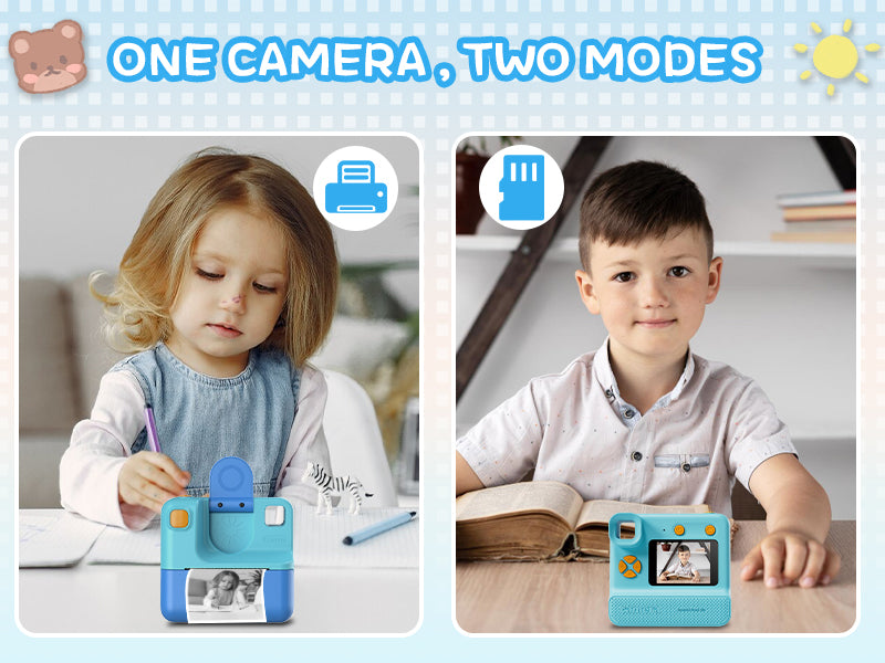 Kids Camera Instant Print, Christmas Birthday Gifts for Girl Boys 3-12 Years Old, FHD Selfie Digital Video Cameras Toddler 3 Rolls Print Paper & 32G Card (Blue)