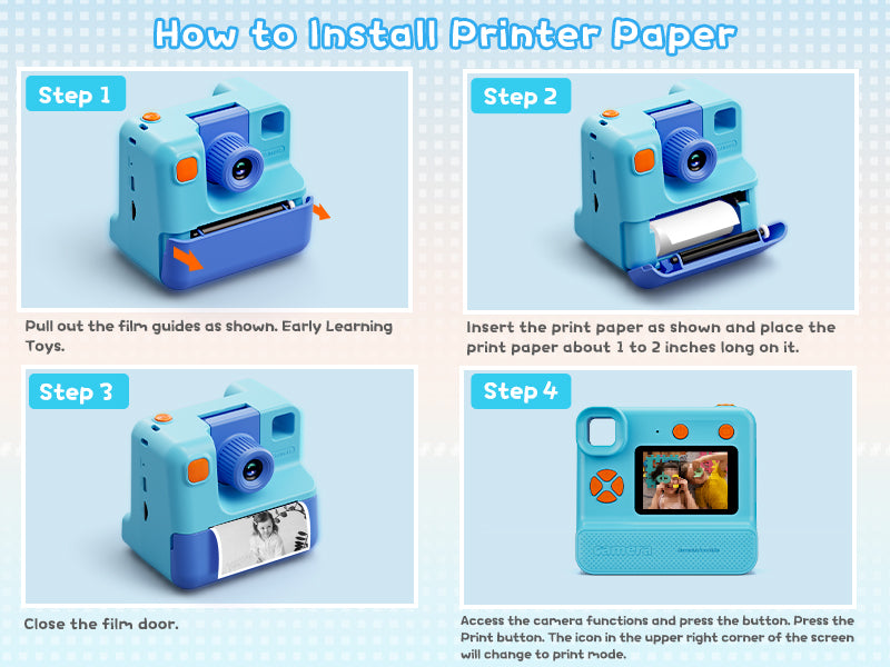 Kids Camera Instant Print, Christmas Birthday Gifts for Girl Boys 3-12 Years Old, FHD Selfie Digital Video Cameras Toddler 3 Rolls Print Paper & 32G Card (Blue)
