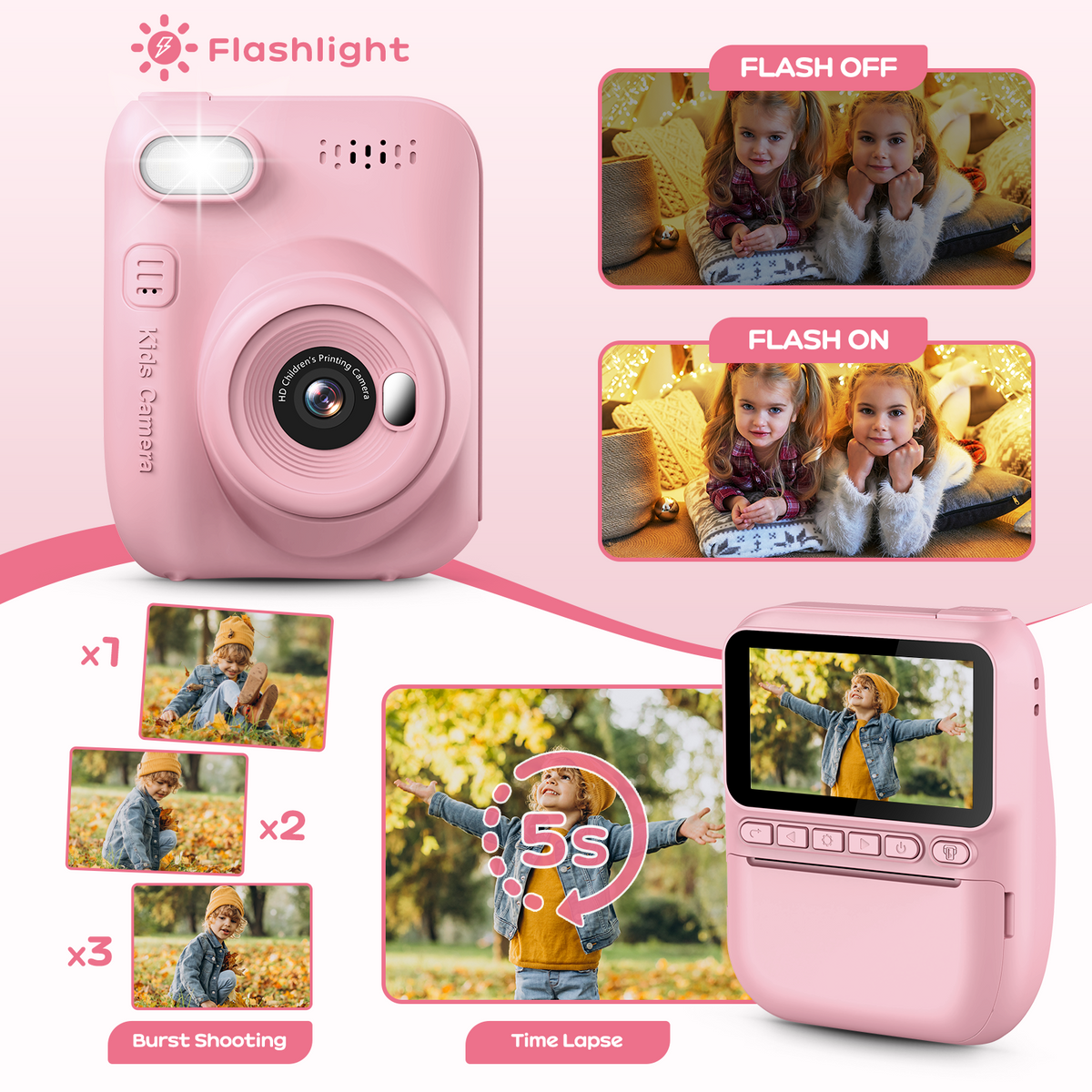 GREENKINDER Macchina Fotografica Bambini Istantanea,3,0 Pollici 14MP Fotocamera Istantanea Bambini Scheda Memoria,1080P Fotocamera Digital per Bambini,Giocattolo Regalo Natale per Bambino da 3-12 Anni