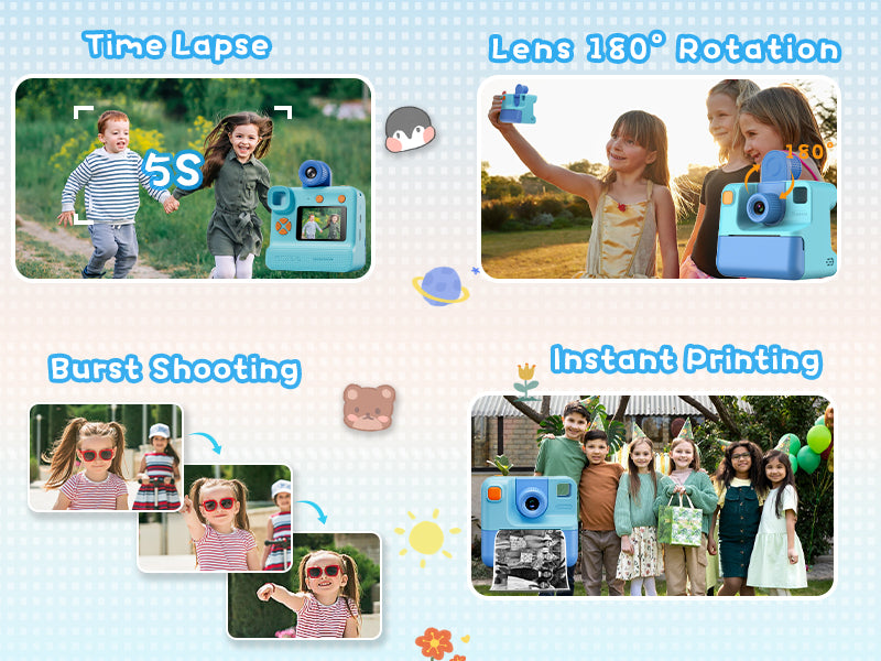 Kids Camera Instant Print, Christmas Birthday Gifts for Girl Boys 3-12 Years Old, FHD Selfie Digital Video Cameras Toddler 3 Rolls Print Paper & 32G Card (Blue)