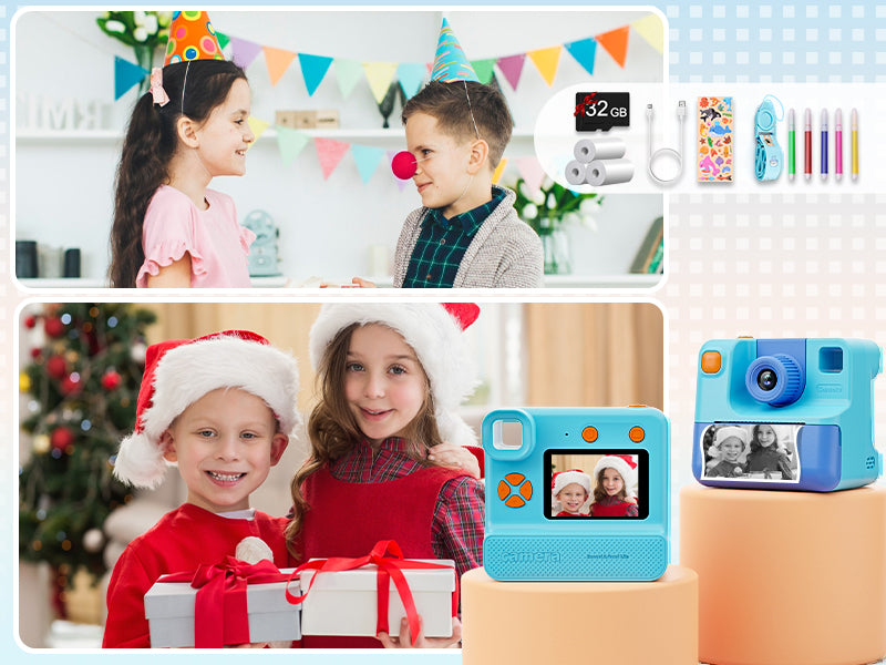 Kids Camera Instant Print, Christmas Birthday Gifts for Girl Boys 3-12 Years Old, FHD Selfie Digital Video Cameras Toddler 3 Rolls Print Paper & 32G Card (Blue)