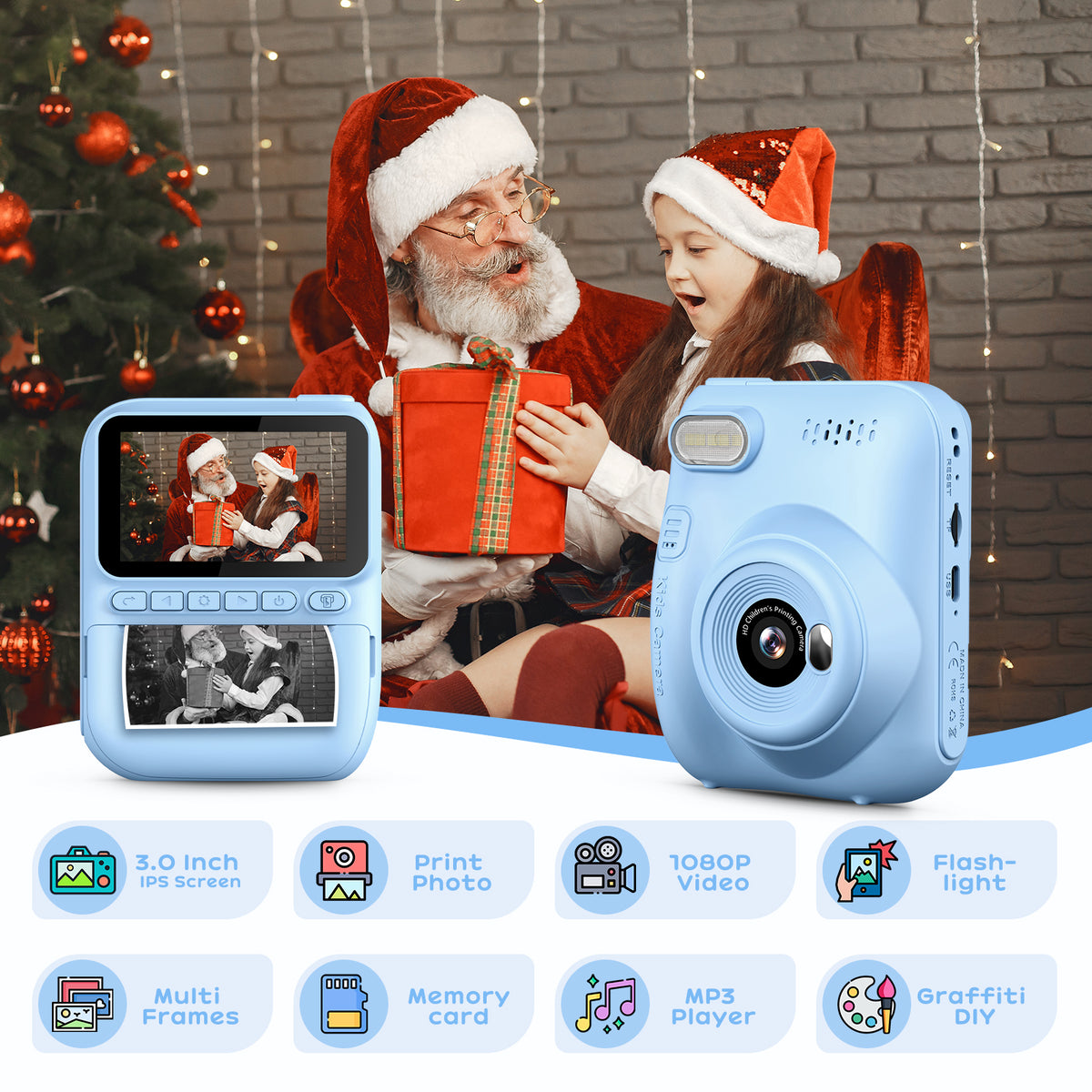 GREENKINDER Macchina Fotografica Bambini Istantanea,3,0 Pollici 14MP Fotocamera Istantanea Bambini Scheda Memoria,1080P Fotocamera Digital per Bambini,Giocattolo Regalo Natale per Bambino da 3-12 Anni
