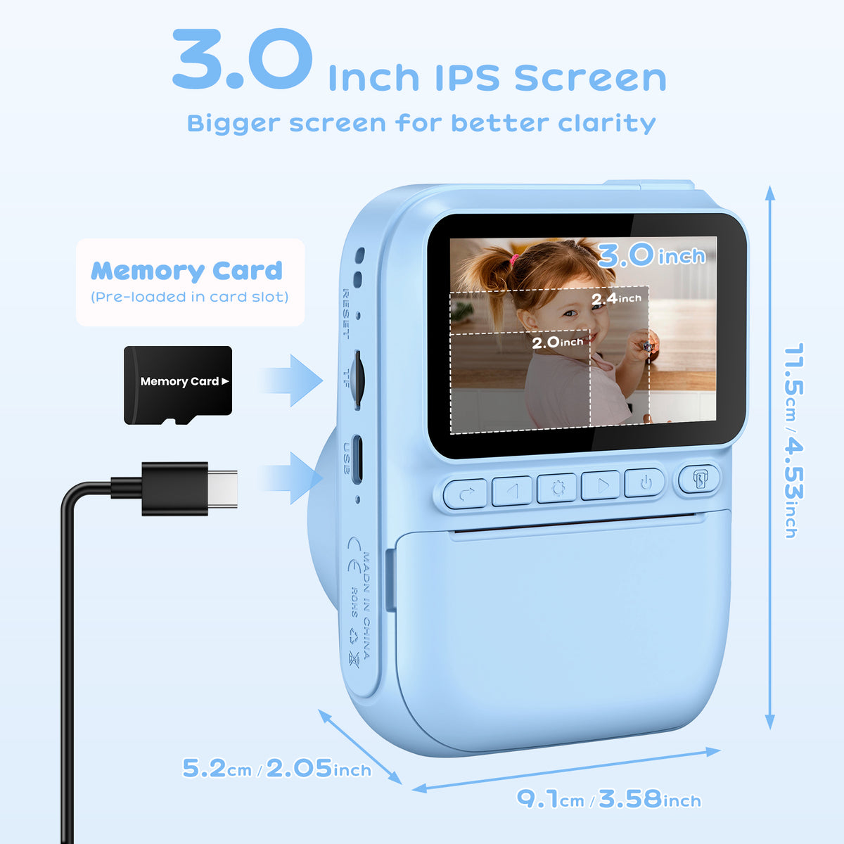 GREENKINDER Macchina Fotografica Bambini Istantanea,3,0 Pollici 14MP Fotocamera Istantanea Bambini Scheda Memoria,1080P Fotocamera Digital per Bambini,Giocattolo Regalo Natale per Bambino da 3-12 Anni