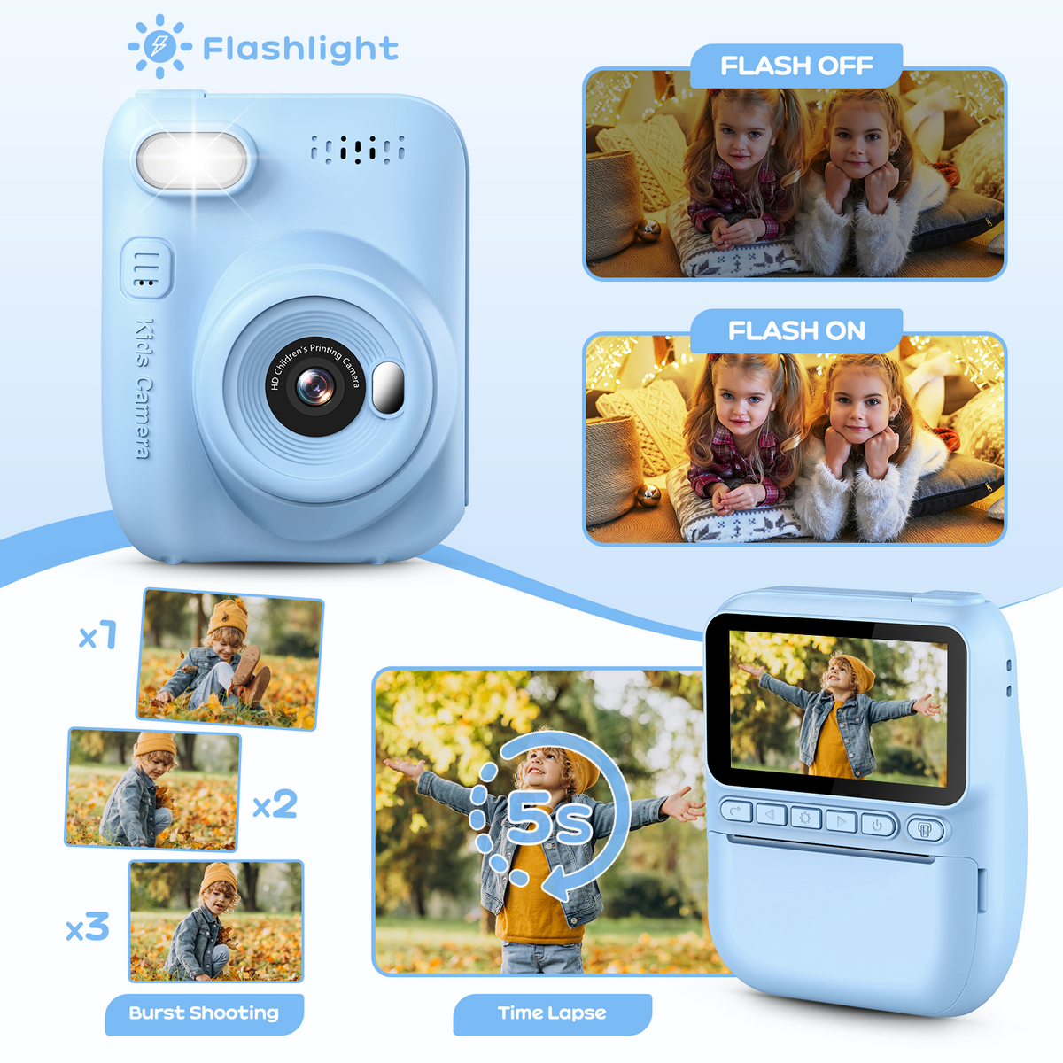 GREENKINDER Macchina Fotografica Bambini Istantanea,3,0 Pollici 14MP Fotocamera Istantanea Bambini Scheda Memoria,1080P Fotocamera Digital per Bambini,Giocattolo Regalo Natale per Bambino da 3-12 Anni