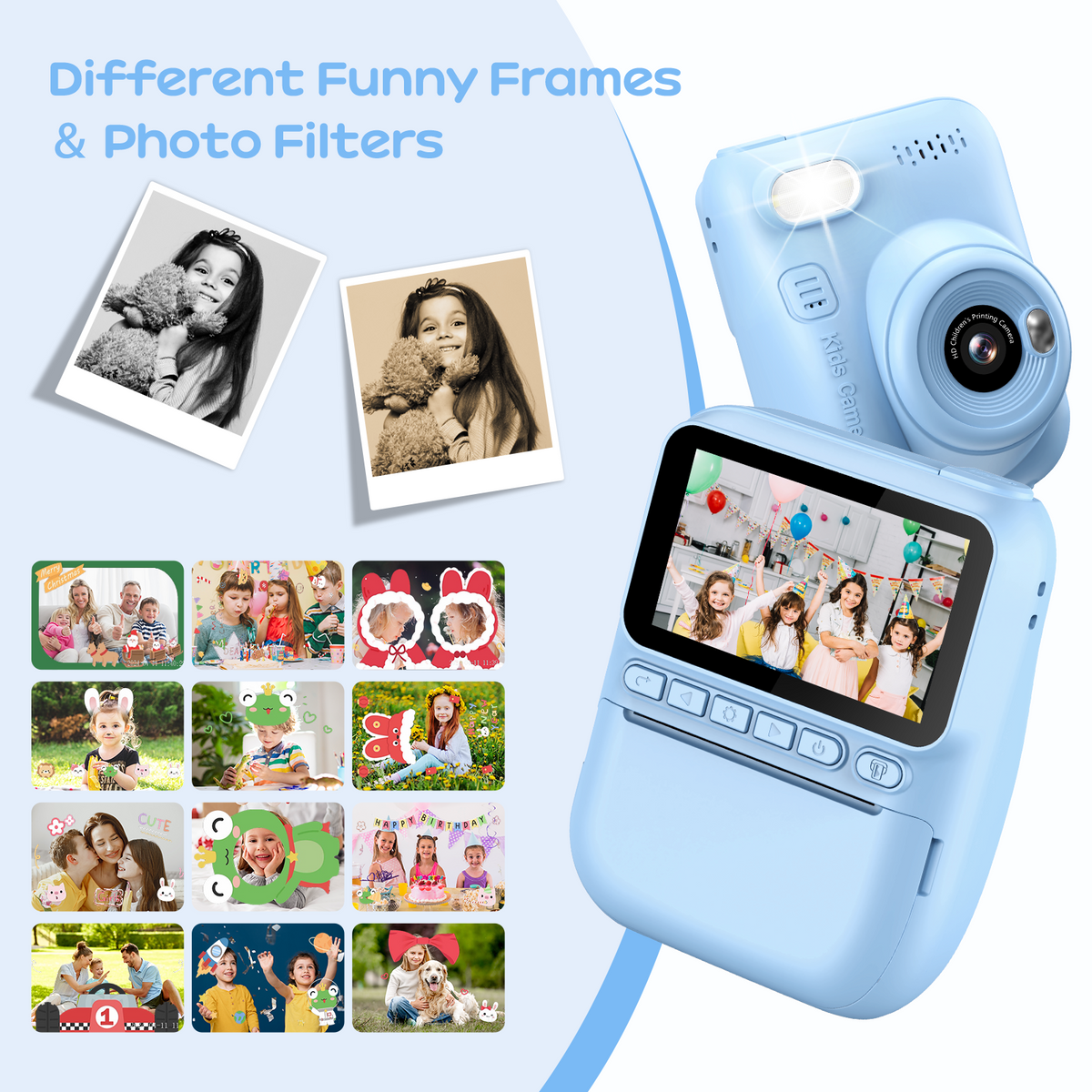 GREENKINDER Macchina Fotografica Bambini Istantanea,3,0 Pollici 14MP Fotocamera Istantanea Bambini Scheda Memoria,1080P Fotocamera Digital per Bambini,Giocattolo Regalo Natale per Bambino da 3-12 Anni