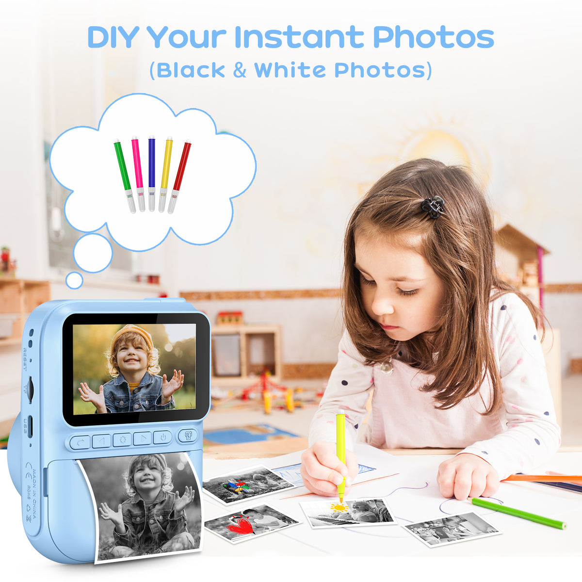 GREENKINDER Macchina Fotografica Bambini Istantanea,3,0 Pollici 14MP Fotocamera Istantanea Bambini Scheda Memoria,1080P Fotocamera Digital per Bambini,Giocattolo Regalo Natale per Bambino da 3-12 Anni
