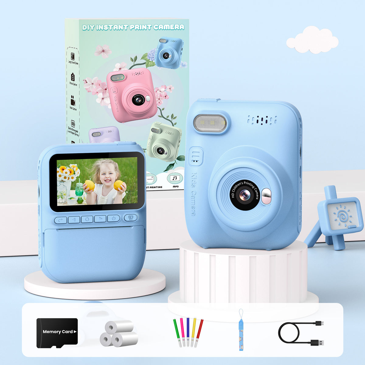 GREENKINDER Macchina Fotografica Bambini Istantanea,3,0 Pollici 14MP Fotocamera Istantanea Bambini Scheda Memoria,1080P Fotocamera Digital per Bambini,Giocattolo Regalo Natale per Bambino da 3-12 Anni